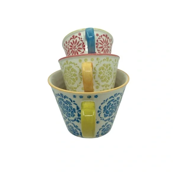 Pier 1 Imports Mandala Stoneware Hand Painted Bohemian Style Measuring Cups - Picture 2 of 4